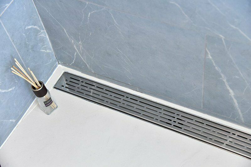 Side Outlet 30 Inch Linear Shower Drain with ABS Drain Base Flange and Hair  Trap, Complete Shower Drain Installation Kit, SereneDrains 