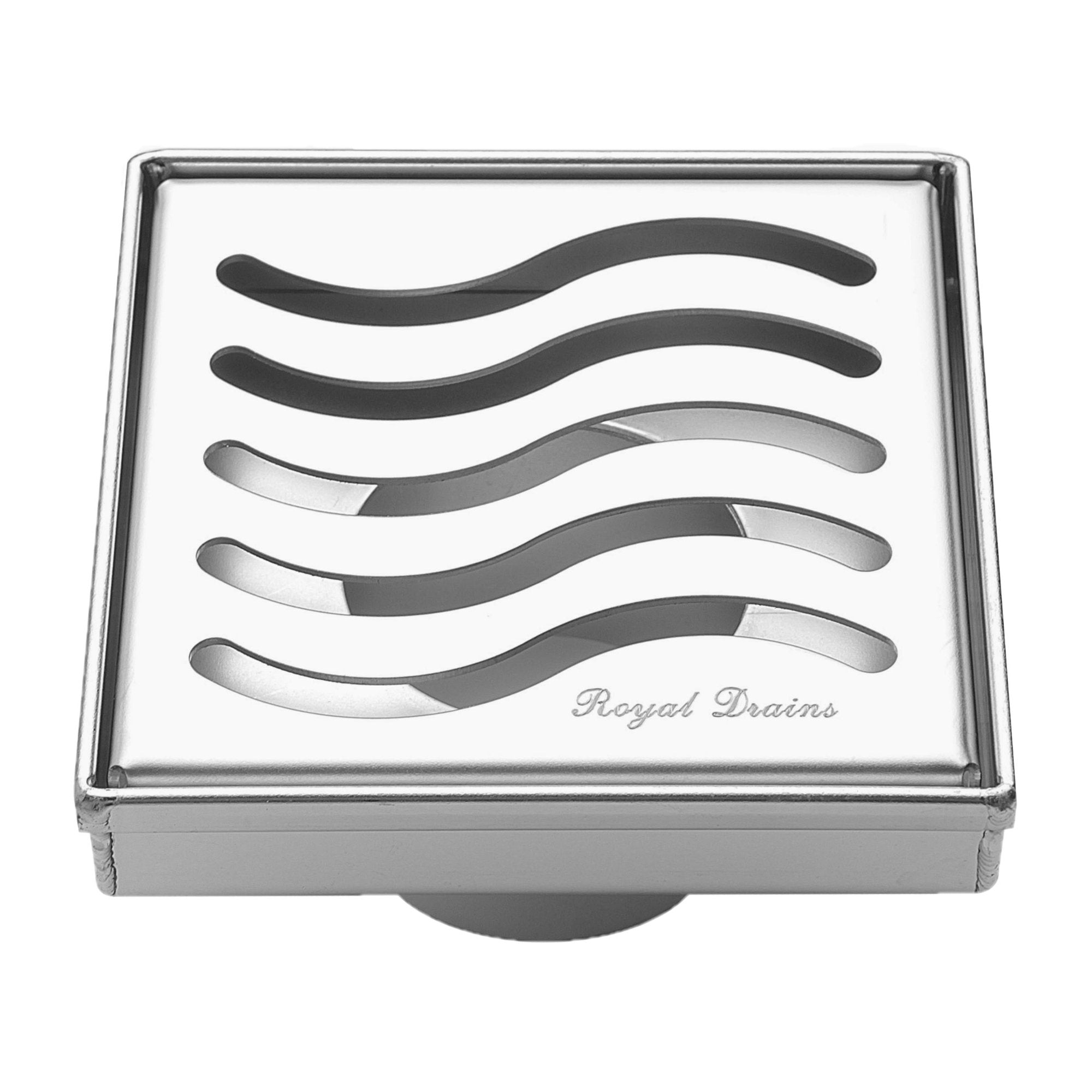 4 Inch Polished Chrome Square Floor Drain by SereneDrains