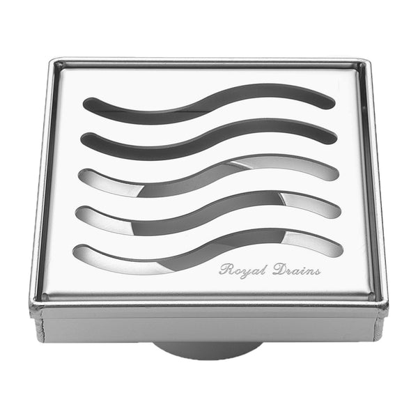 4 Inch Polished Chrome Square Floor Drain by SereneDrains