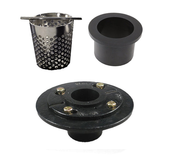 6 Inch Black Shower Drain for Bathrooms with Hair Trap and Drain Flange