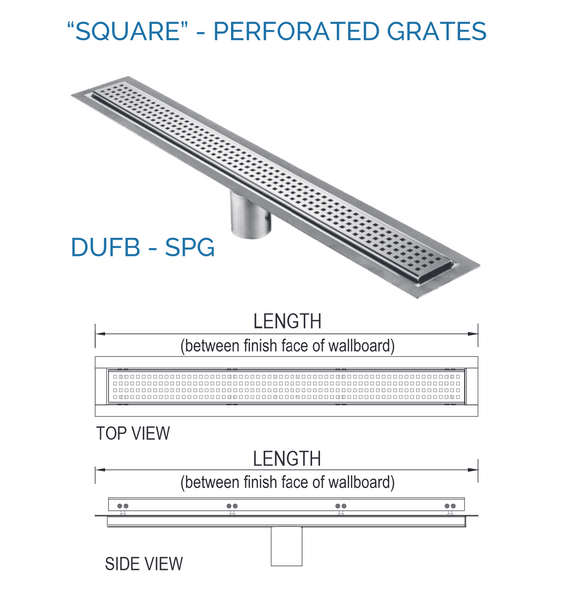 43 Inch Linear Drain Square Design Brushed Stainless Steel, Drains Unlimited