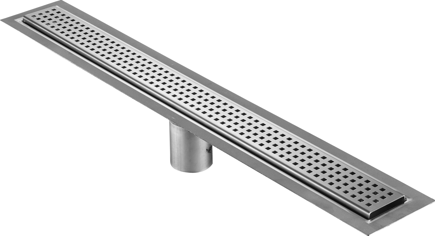 59 Inch Linear Drain Square Design Brushed Stainless Steel, Drains Unlimited