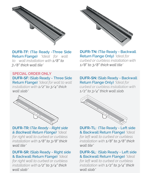 34 Inch Wall-Mount Linear Drain, Polished Wedgewire with Backwall Flange