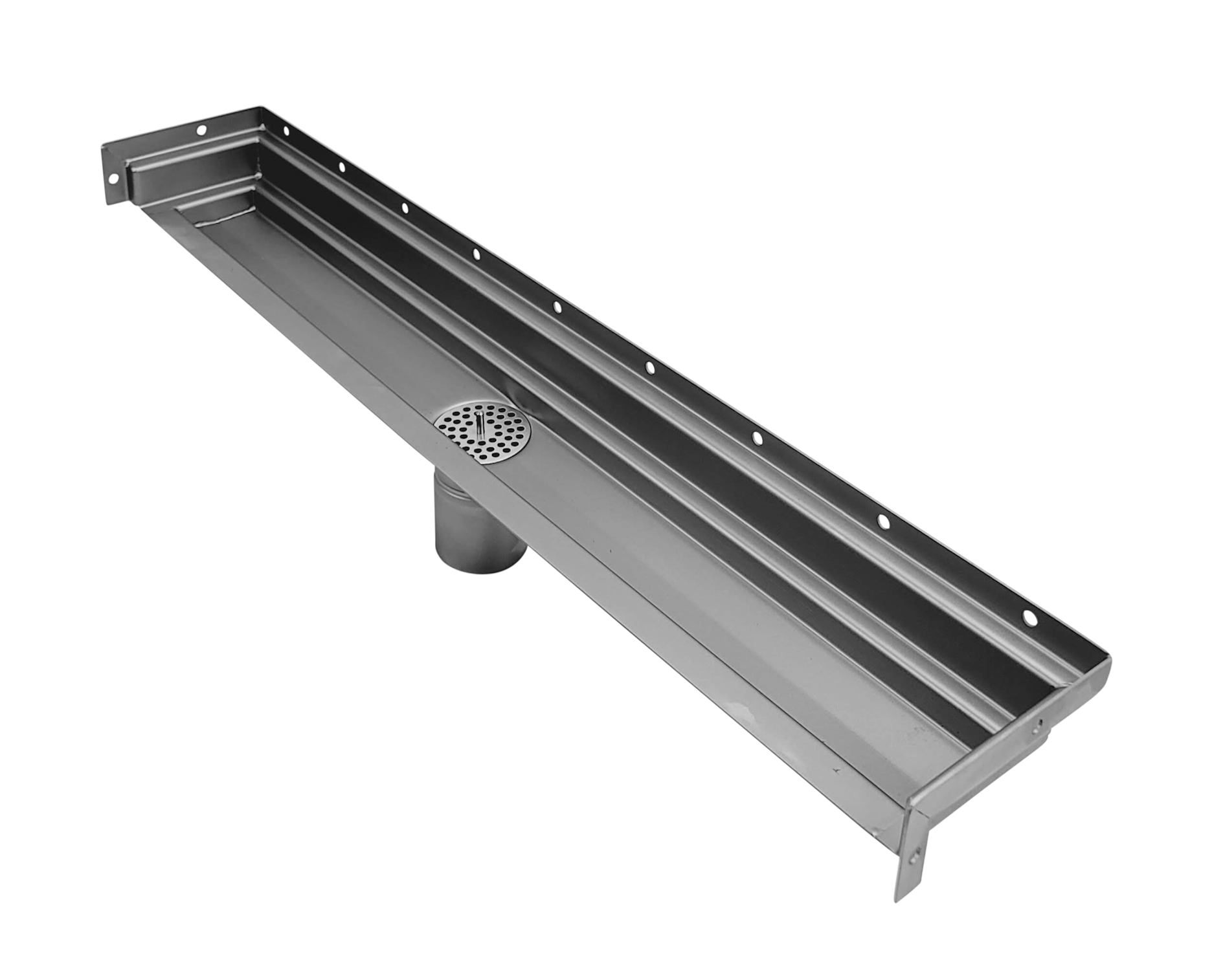 34 Inch Tile Insert Linear Drain, Wall Mount Three Side Return Flange, Drains Unlimited