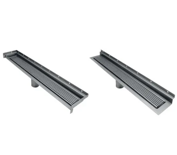 66 Inch Wall-Mount Linear Drains, Polished Wedgewire with Backwall Flange