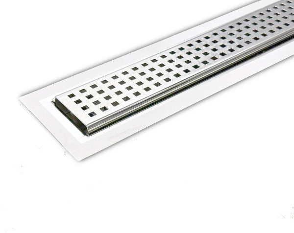 31 Inch Linear Drain Square Design Brushed Stainless Steel, Drains Unlimited