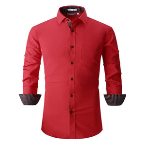 Men's Red Long Sleeve Slim Fit Dress Shirt – Perfect for Casual Wear and Social Parties