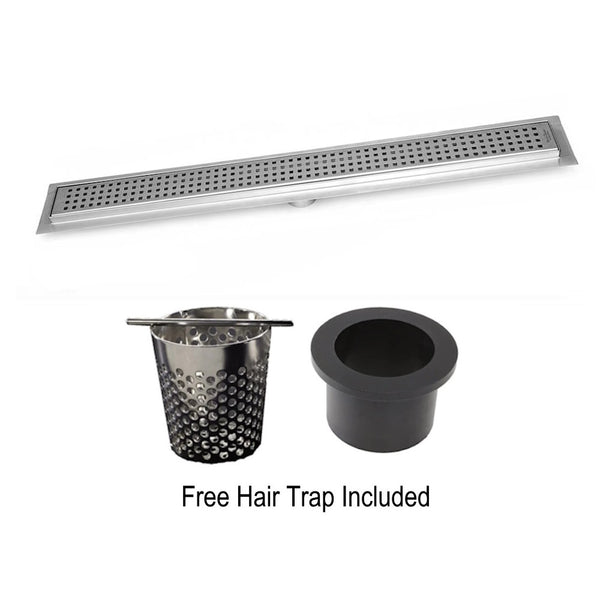 Shower Trench Drain with Hair Trap – Brushed Nickel Traditional Square, SereneDrains