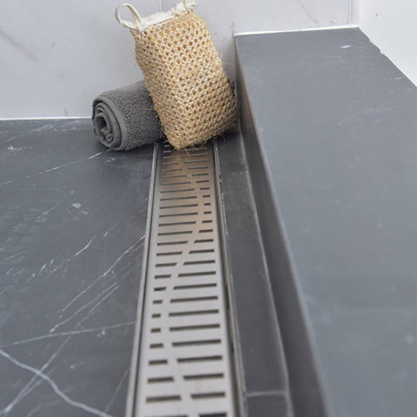 Offset Linear Shower Drain, 16 Inch, Premium Stainless Steel, SereneDrains