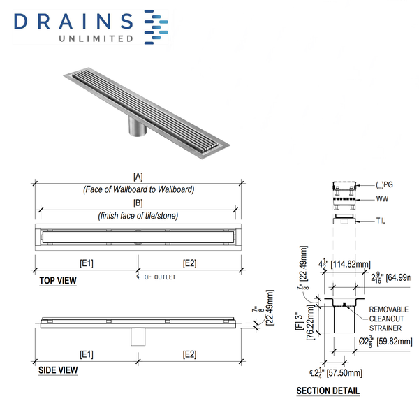 71 Inch Wedge Wire Grate Linear Drain Polished Stainless Steel, Drains Unlimited