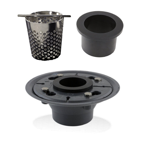 6 Inch Black Shower Drain for Bathrooms with Hair Trap and Drain Flange