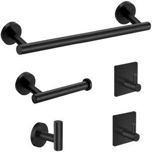 Black 16-Inch Towel Bar Bathroom Set, Wall Mount Stainless Steel Shower Accessories Set