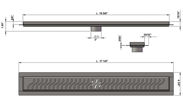 Linear Drain Brushed Nickel Ocean Wave Design, SereneDrains