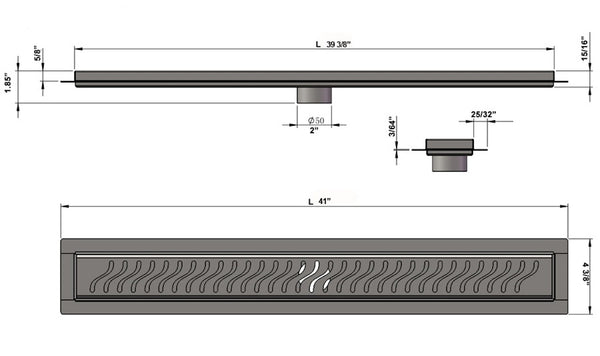 39 Inch Linear Drain Brushed Nickel Ocean Wave Design, SereneDrains