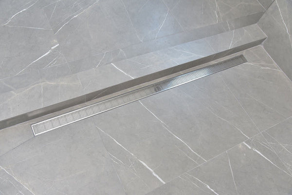 Linear Floor Drain Brushed Nickel Wedgewire Design, SereneDrains