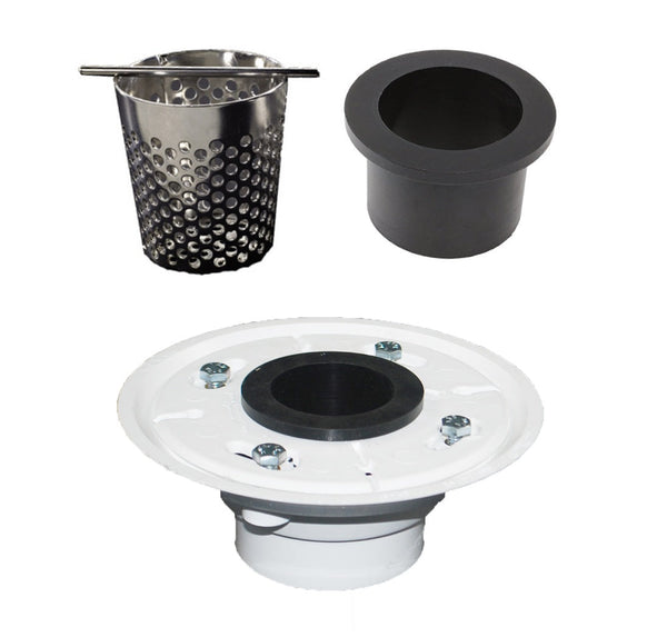 4 Inch Black Shower Drain Kit with Hair Trap and Base Flange