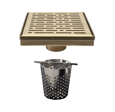 SereneDrains Satin Gold Square Shower Drain with Hair Trap Set (4 and 6 Inch Drains)