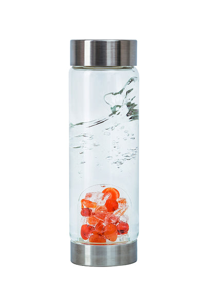 Gem Water Bottle, VitaJuwel ViA, Glass Bottle with GemPod Crystals - Passion